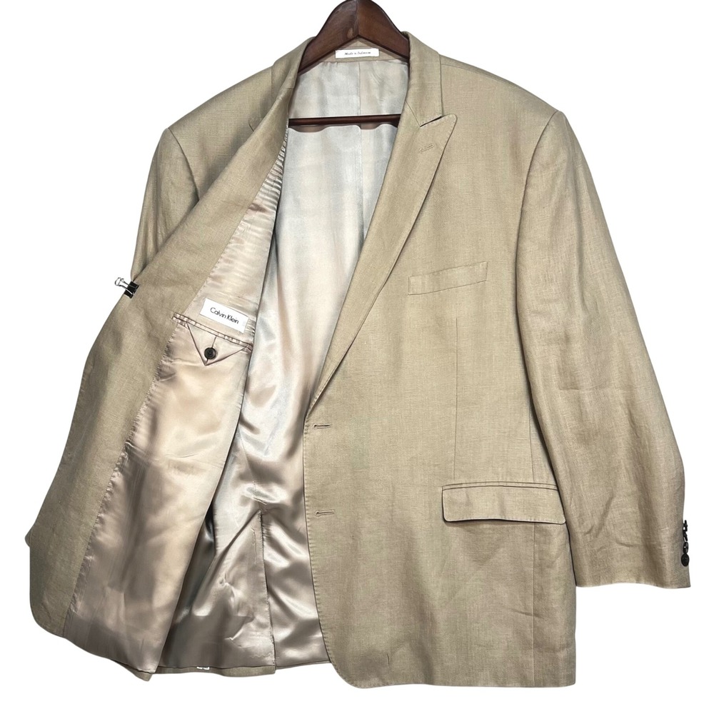Calvin Klein Sport Coat Blazer Mens 50R Tan 100% Linen Two Button Coastal Summer